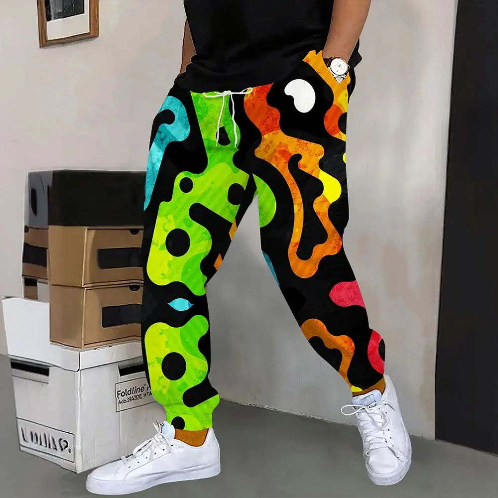 2026 New Fashion Dragon Print Matching Color Sweatpants Winter Thick Warm Pants Men Loose Casual Pocket Drawstring Sweatpants