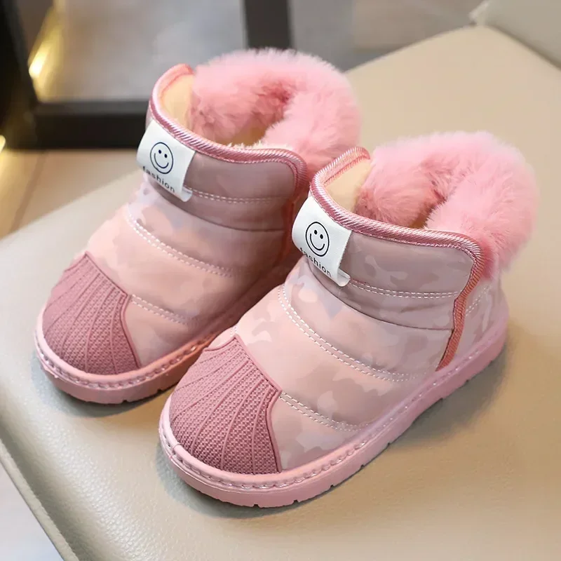 New 2024 Winter Children Leather Waterproof Snow Boots Boys Girls Fashion Non-slip Kids Plush Warm Boots Infant Cotton Shoes