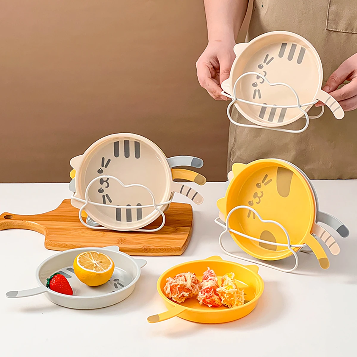 Cute Cat Pattern Plastic Dessert Snack Food Plate Reusable Spit Bone Dish Microwave&Dishwasher Safe Kitchen Tableware