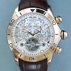 CASENO brand bubble perpetual calendar fully automatic tourbillon large dial mechanical watch belt watch -58284G