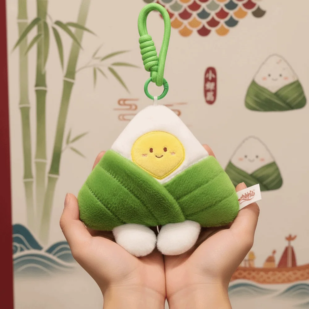Ultra-Soft Velvet Cartoon Zongzi Plushie Eco-friendly Filling Face Embroidery Sticky Rice Dumpling Vibrant Emerald Green