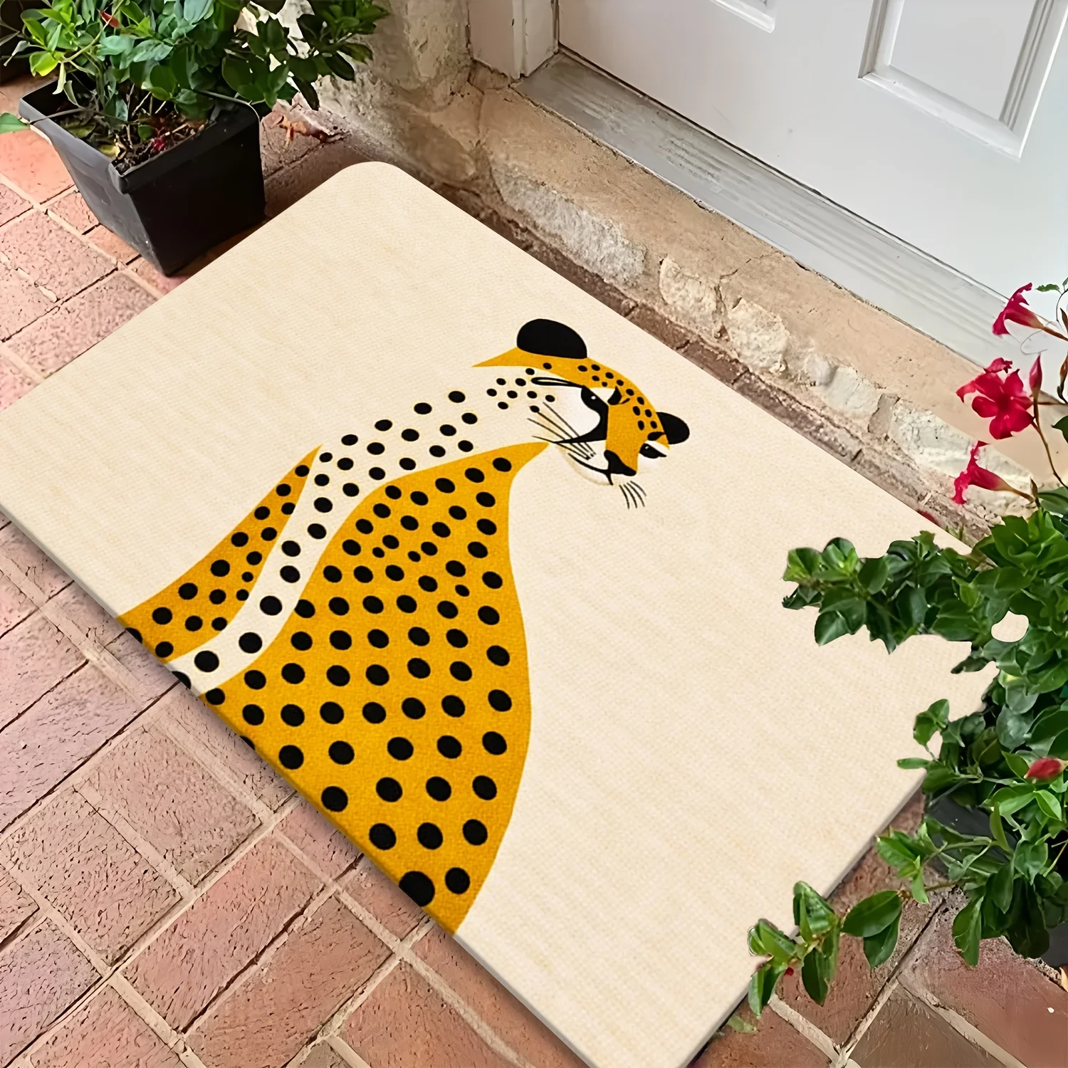 1pc Abstract Spot Motif Doormat Cream Yellow Black Polyester Hand Wash Only 80x50cm Decorative Use