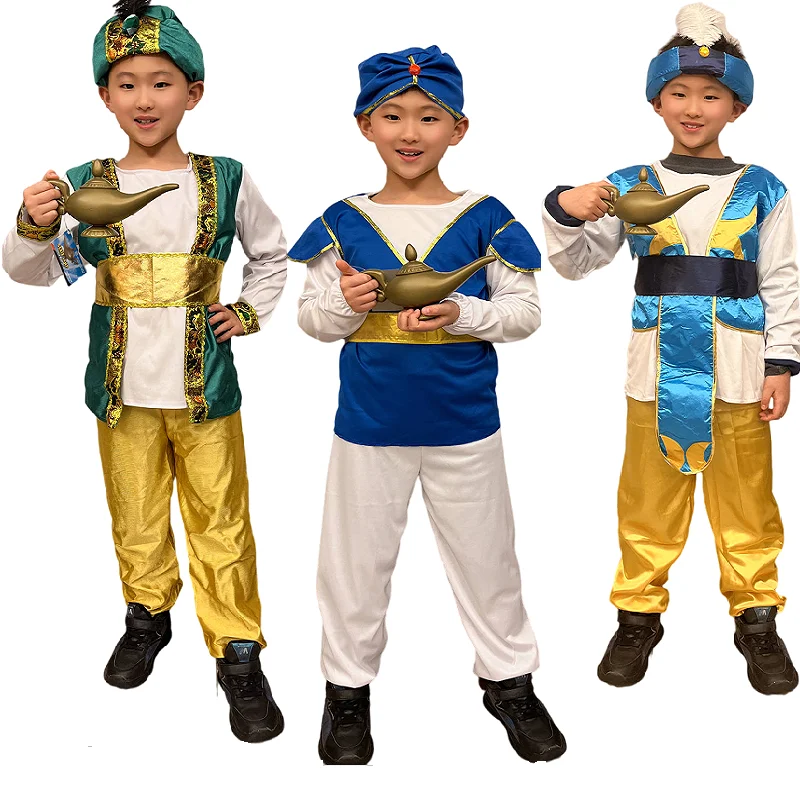 New Kids Boys India Arab Aladdin Prince Cosplay Lamp genie costume Masquerade Party Halloween Costumes Arabian Costume Suit