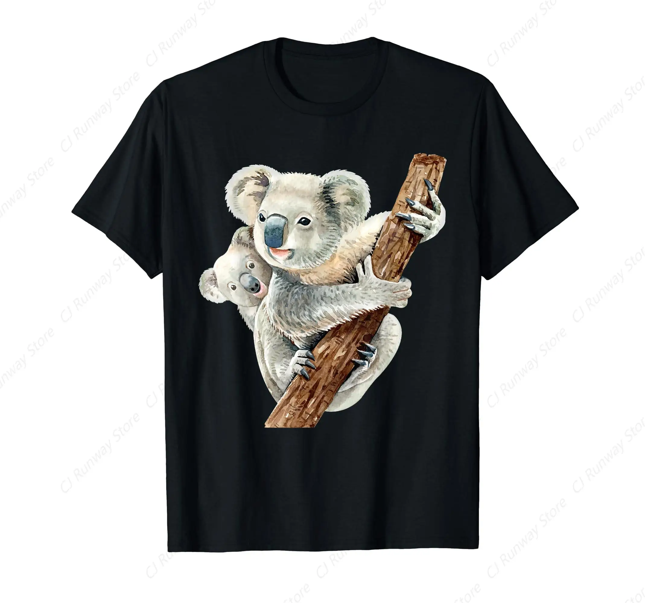 Cute Koala Bear and Baby Realistic Watercolor T-Shirt Fun Creative Design Short Sleeves