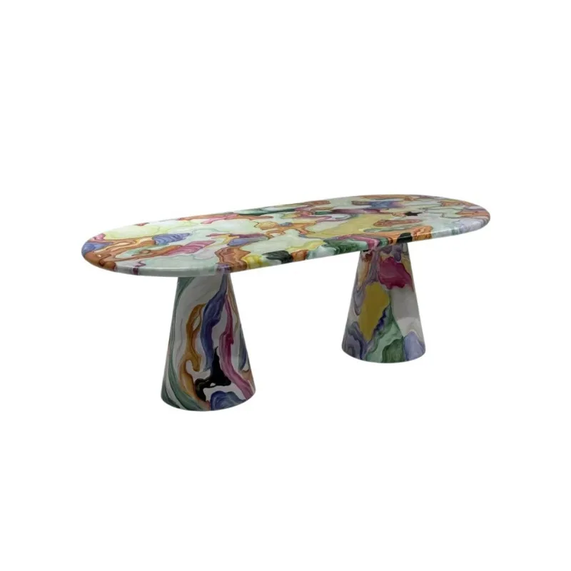 Oil painting graffiti casual long dining table creative conference table fiberglass hand painted table