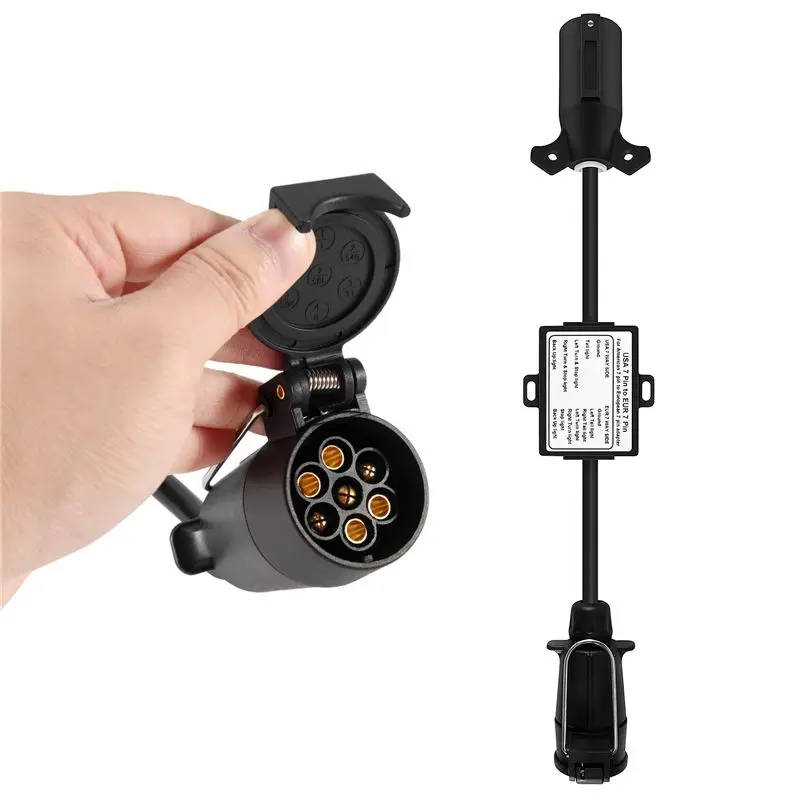 NEW HOT In Stock-USA To EU Trailer Light Converter US 7-Way Blade Socket To EU 7-Pin Round Plug