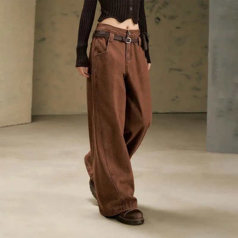 

2025 New Autumn and Winter Retro Style High Waisted Jeans Loose Wide Leg Pants for Women