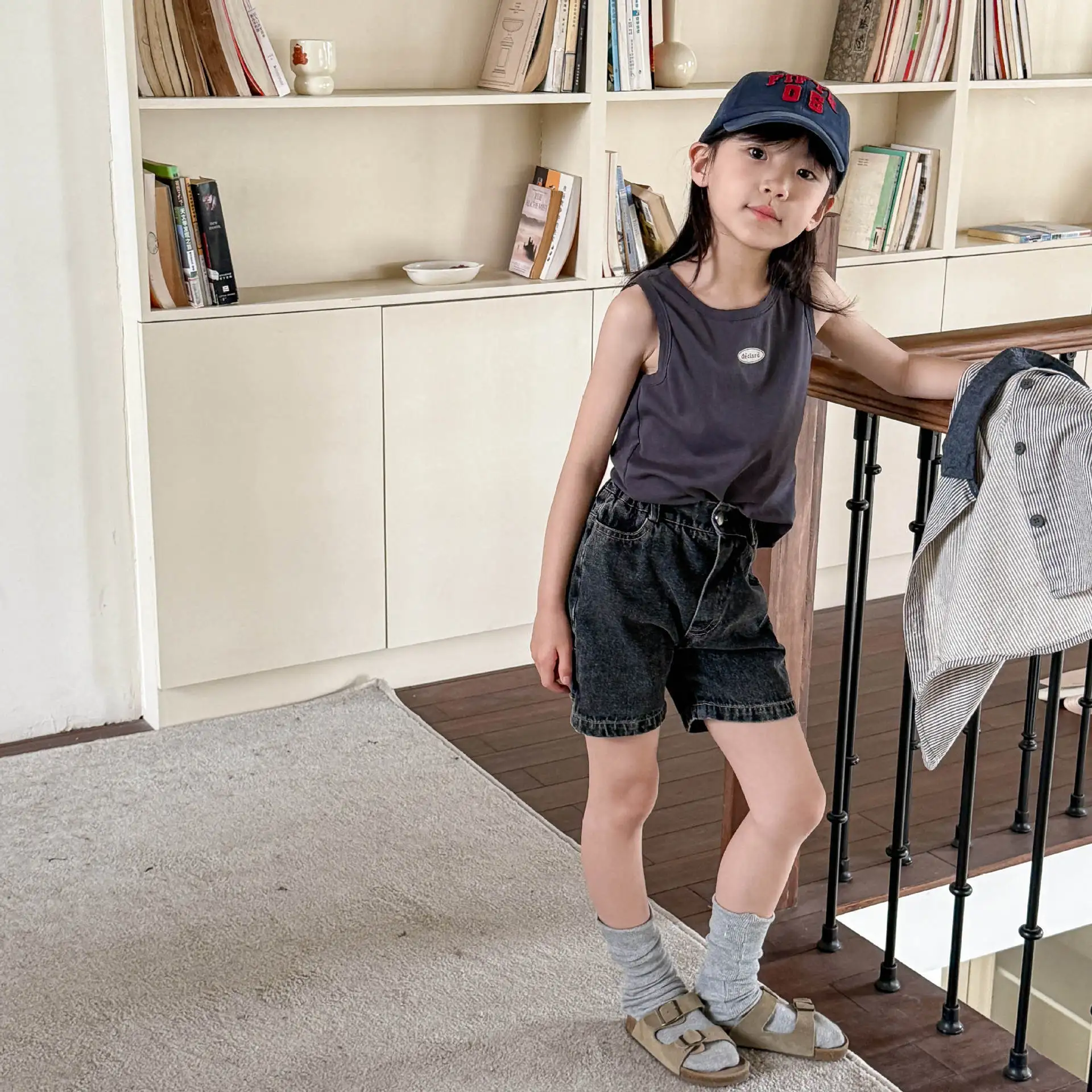 2025 Summer New Children T-shirts Boys and Girls Korean Letter Printed Double Layered Edge Casual Sleeveless Tank Top