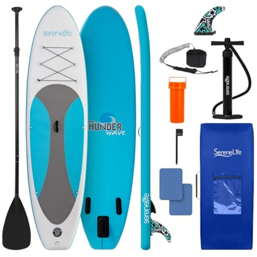 

Inflatable Stand Up Paddle Board for outdoor water sports, durable PVC material, blue-gray color, wide stable design with non-s