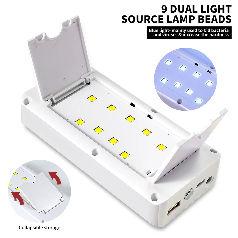 Wiertarka do paznokci 2 w 1 i lampa Ładowalna elektryczna maszyna do polerowania paznokci do usuwania i suszenia manicure Domowe/salonowe narzędzie do żelu akrylowego