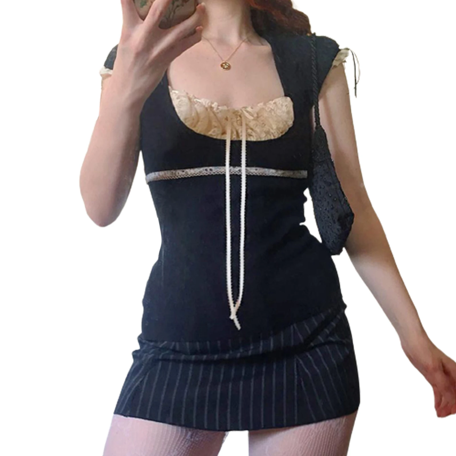 

Women Casual Shirt, Patchwork Lace Pleated Chest U-neck Short Sleeve T-shirt Summer Tee for Female