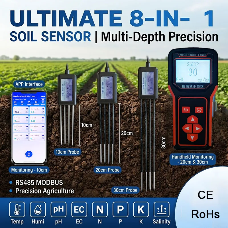In stock 2026 Soil Multiple Parameters Sensor Agriculture Greenhouses Smart Soil Nutrient Monitoring 8 in 1 Sensor RS485 With Mo