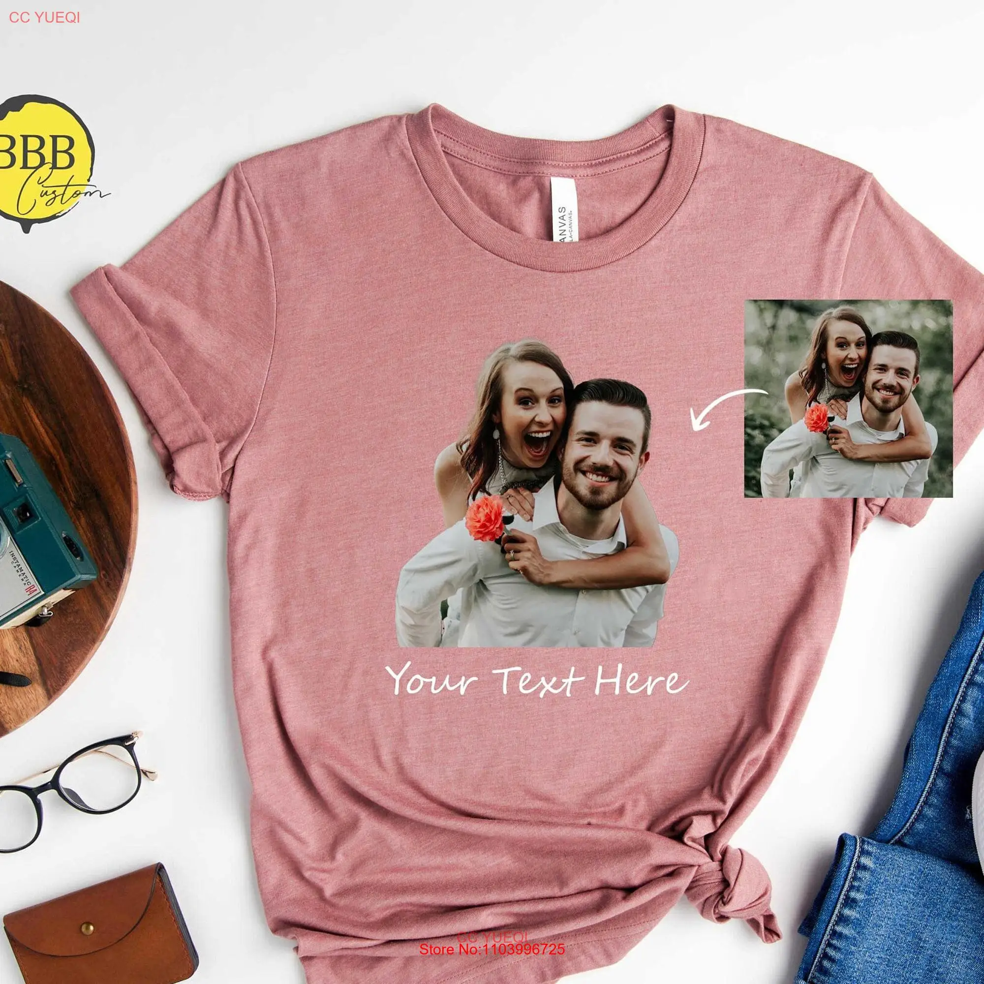 Custom Text and Photo T Shirt Picture Family Personalized GifT Birthday long or short sleeves