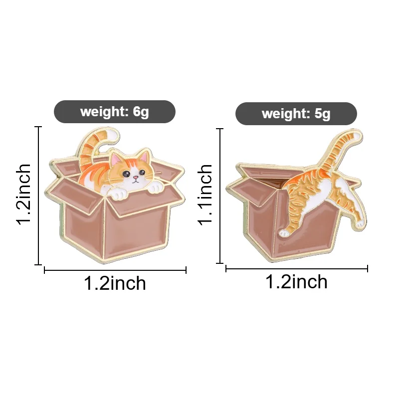 Cute Orange Cat in Cardboard Box Enamel Pin, Creative Cartoon Animal Badge, Fashion Accessory, Perfect Gift for Cat Lovers