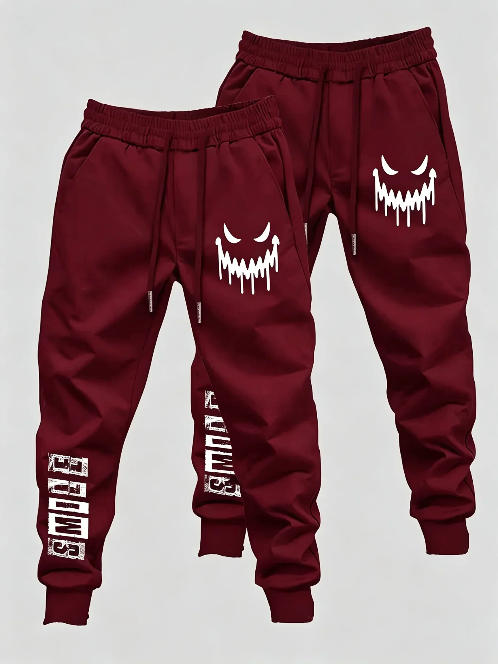 2er-Pack Herren-Freizeit-Jogginghosen mit gruseligem Dämonengesicht-Motiv, elastischem Bund, gerippten Bündchen an den Knöcheln, Streetwear, Lauf- und Fitnesshosen – Detail 12