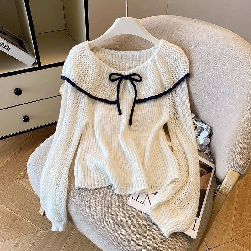 

Рекомендовано Эмили Клуд: Мягкий вязаный топ с длинными рукавами и воротником-куклой, ажурный, для женщин, весна-осень, утепленный трикотаж