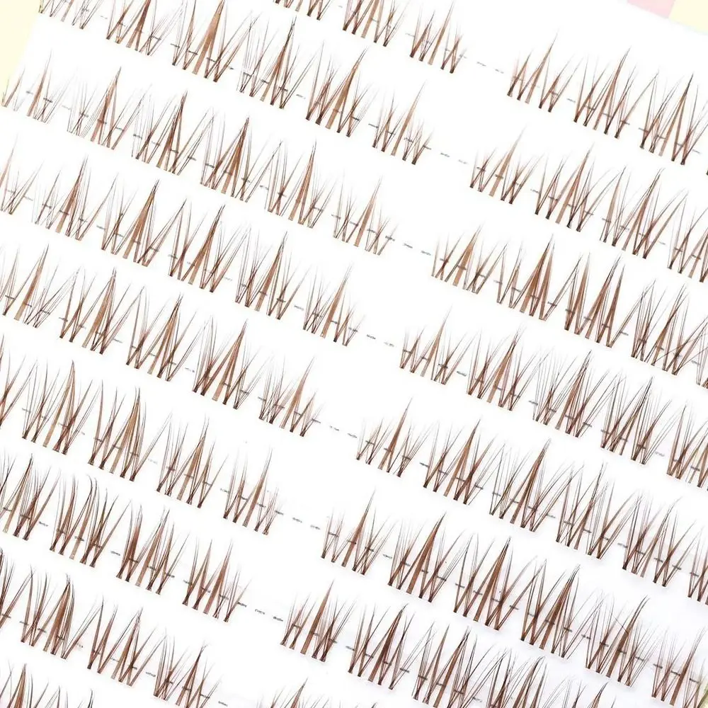 Coffee Color Individual Lashes Long Natural Transparent Stem Clusters Lashes Soft Invisible Band False Eyelashes