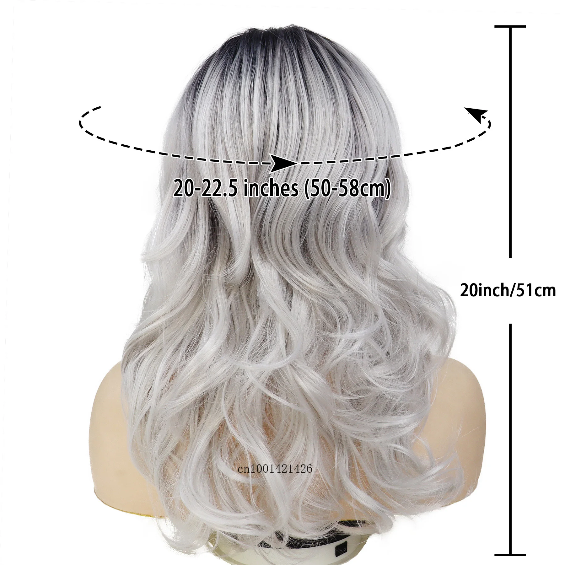 Synthetic Long Wavy Wigs for White Women Gradient Dark Roots Silver Grey Wigs Bride of Chucky Cosplay Side Bangs Curly Hair Mom