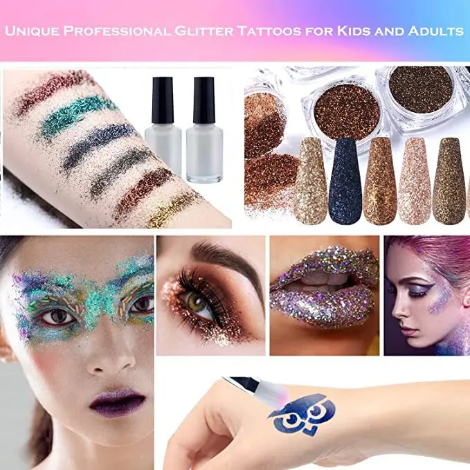 Summer Festival Glitter Temporary Tattoo Body Paint Kit Waterproof Face Makeup Stencil Set for Festive Body Art