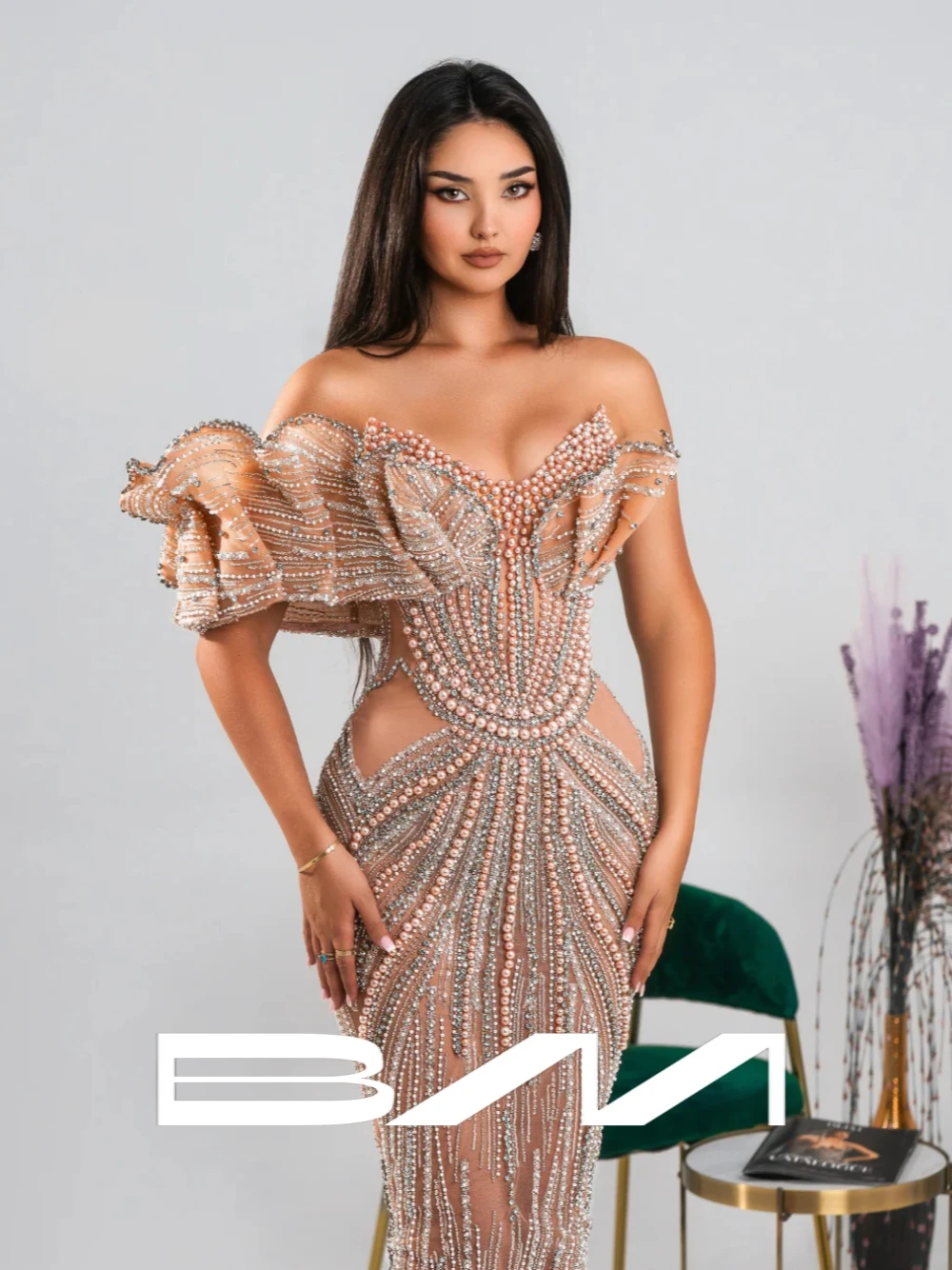 

Chic Ruffled One Sleeve Bodycon Evening Dress Sexy Glitter Pearls Luxurious Cocktail Gown Customized For Women Red Carpet