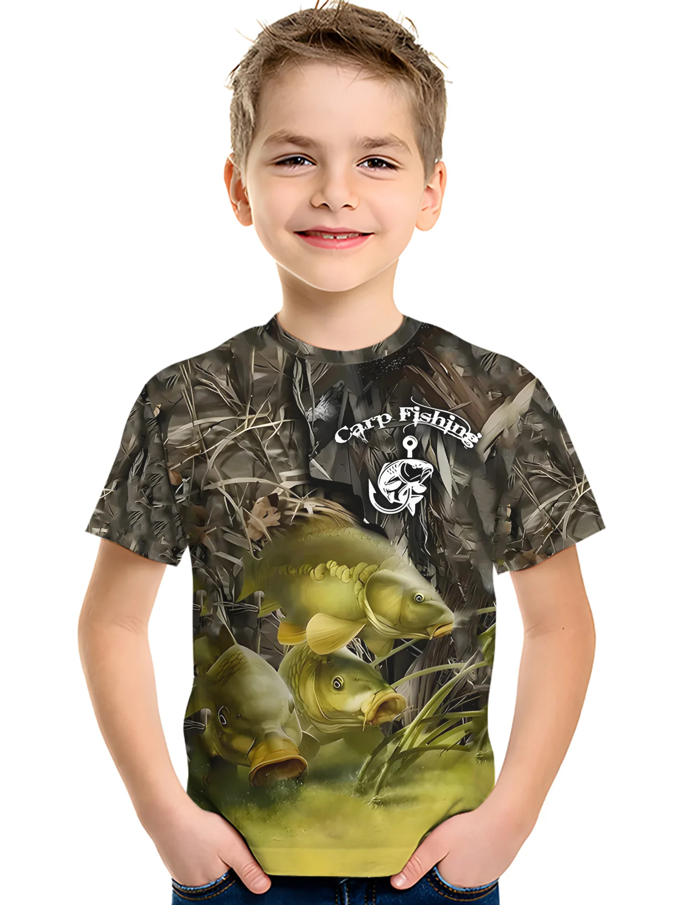Fish Graphic T-Shirts for Children Short Sleeve Tees Fish Club Wear Oversized T-Shirt Outdoor Fishing Clothing Children T-Shirt