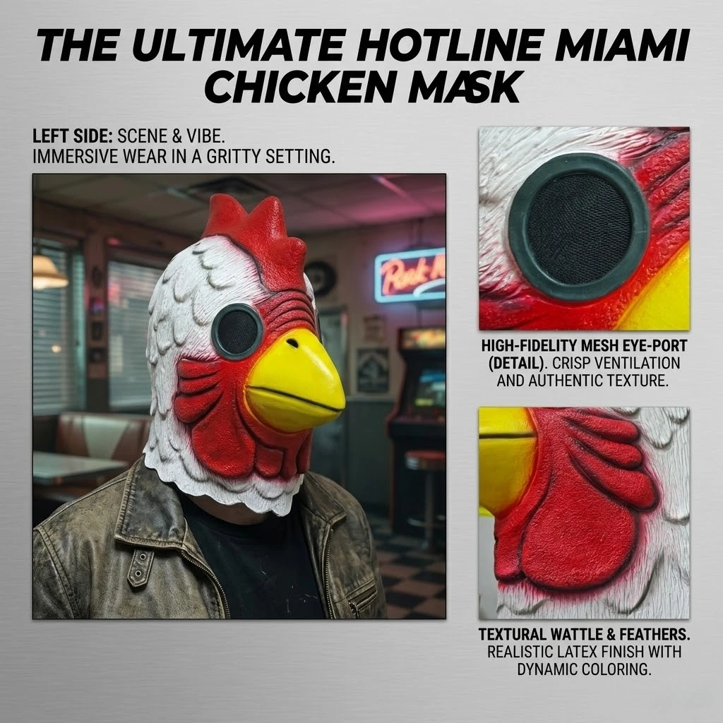 Latex Cartoon Rooster Head Cover Halloween Chicken Costume Mask Miami Cosplay Deluxe Cock Mask Animal Carnival Party Props image 4