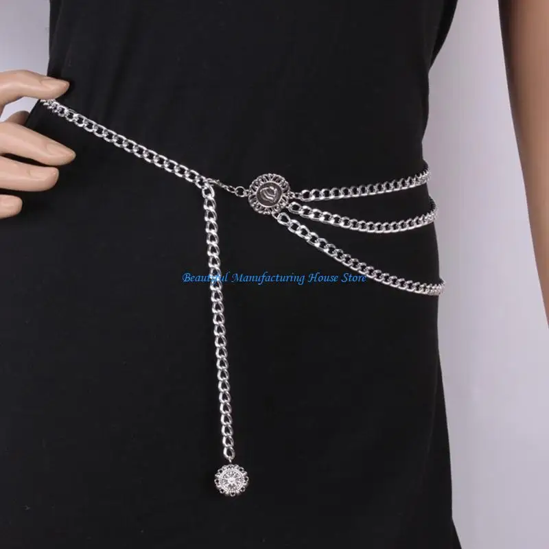 

E56A 4pcs/set Multilayer Waist Chain Belt Skirt Chain Belt Jean Belt Metal Waist Chain Belt for Women Dress Belt Pant Chain