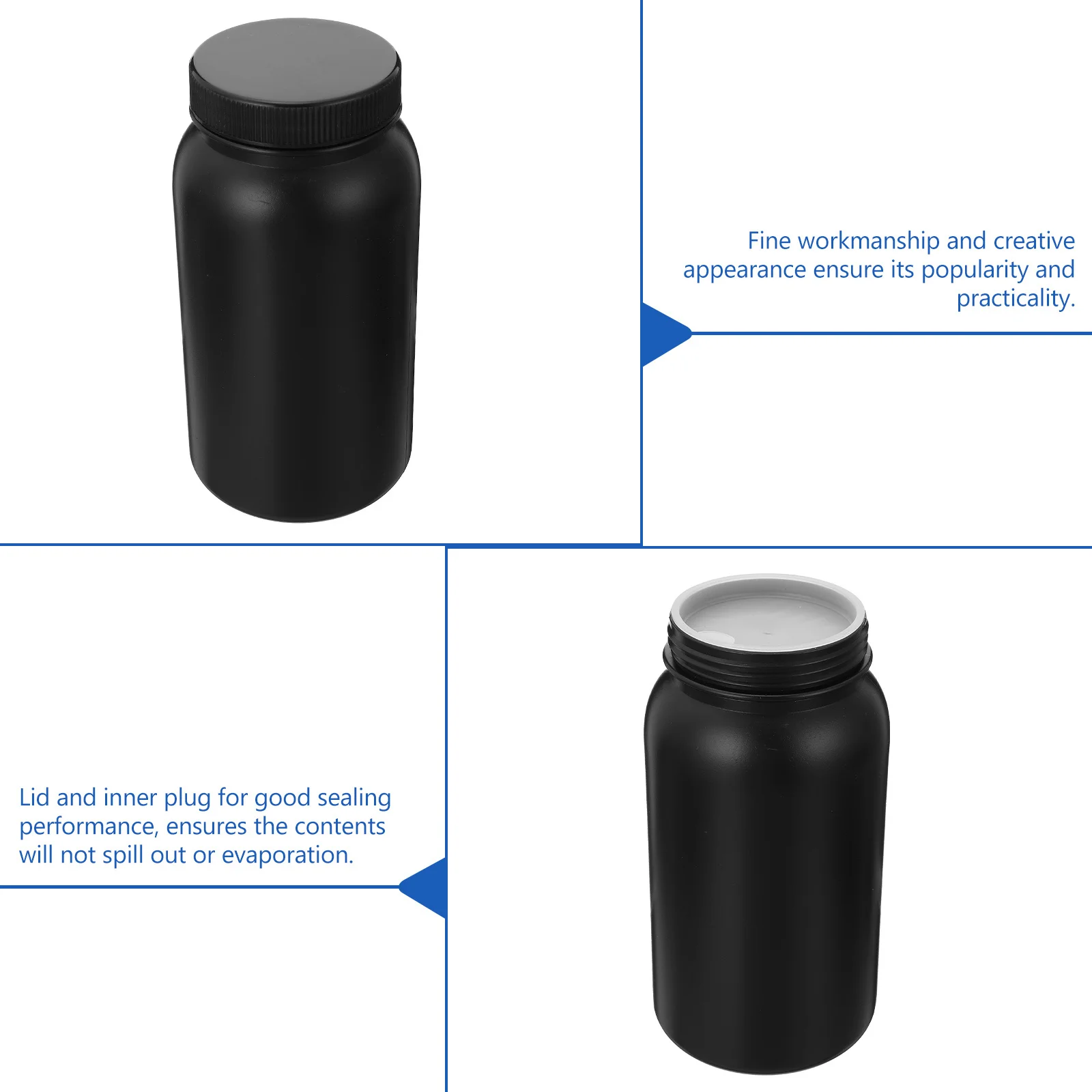 1 قطعة زجاجة كاشف البلاستيك مختومة 1000 مللي أسود واسعة الفم مختبر الكيميائية عينة تخزين زجاجة كاشف بلاستيكية #2