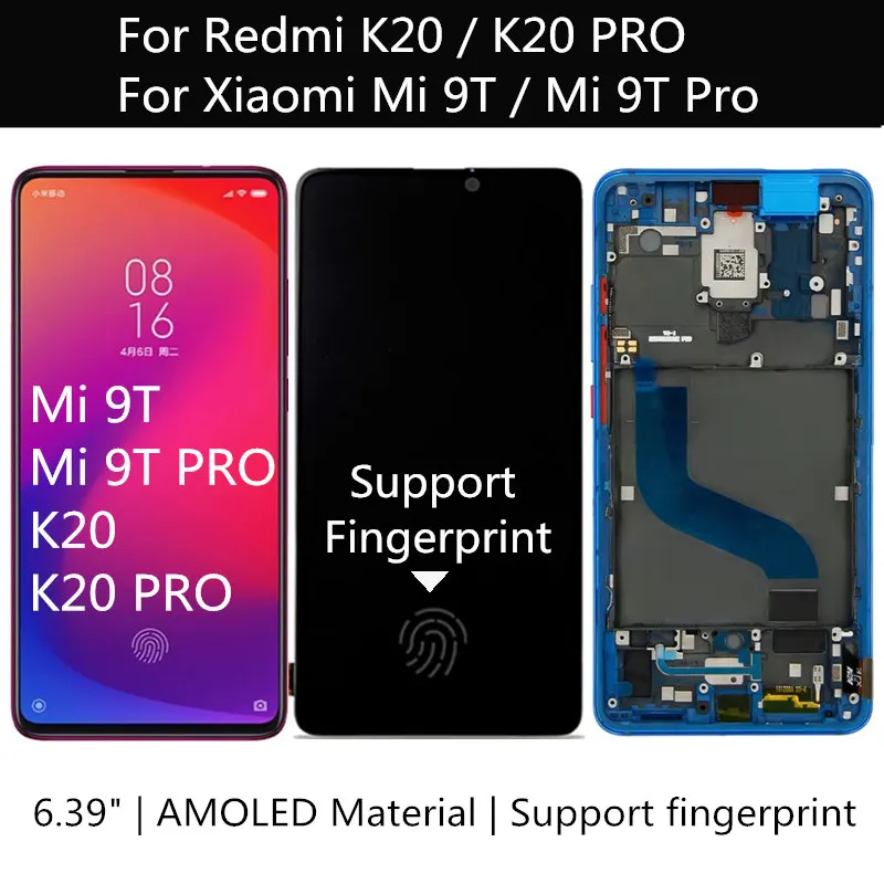 AMOLED With frame Mi 9T Pro LCD For Redmi K20 Pro Lcd display Touch Screen Digitizer Parts For Xiaomi9T MI9T Pro Redmi K20 Lcd