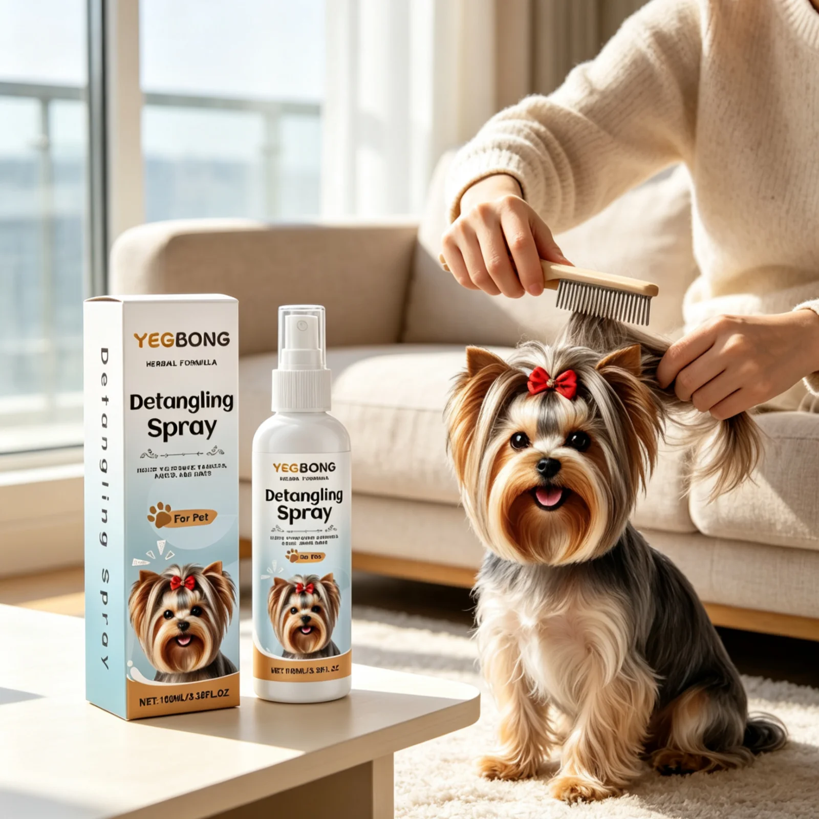 YEGBONG Spray Desenredante para Perros, Suave, Liso, Antiencrespamiento, Fácil de Peinar, Fragancia Fresca, Previene los Enredos, Spray Nutritivo para el Pelo de Mascotas, 100 ml