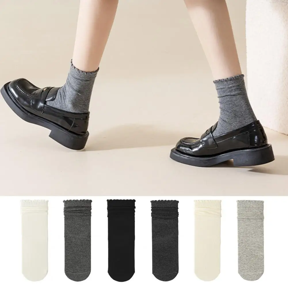 1 Pairs Socks Women Ruffle Middle Tube Ankle Short Breathable Black White Set Spring Autumn Lolita Cute Kawaii Korean Stocking