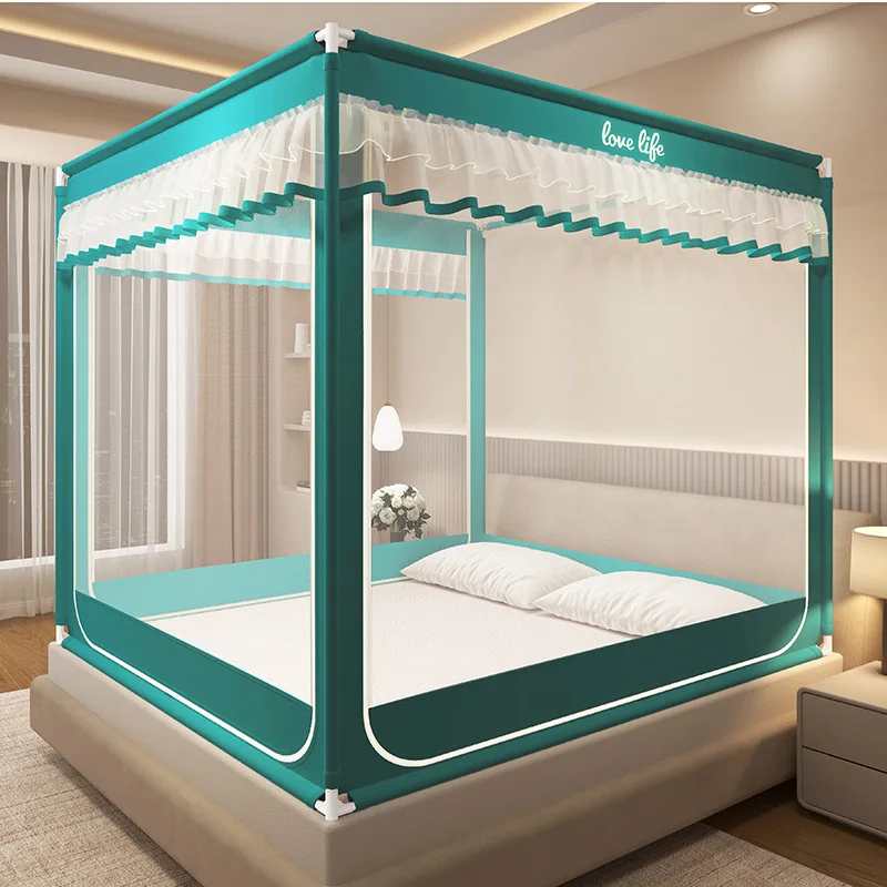 Lace Anti-drop Mosquito Net Baby Three Door U Type Zipper Square Canopy Home Bedroom Decoration 1.5 1.8 2.0M