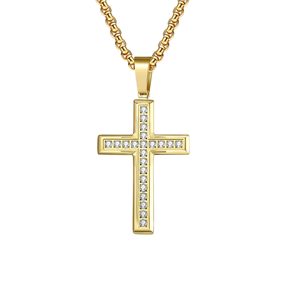 Classic Cross Necklaces Pendant Neutral Style Gold-Plated Titanium Steel Simple Fashion Zircon Cross Pendant Women And Men Gifts