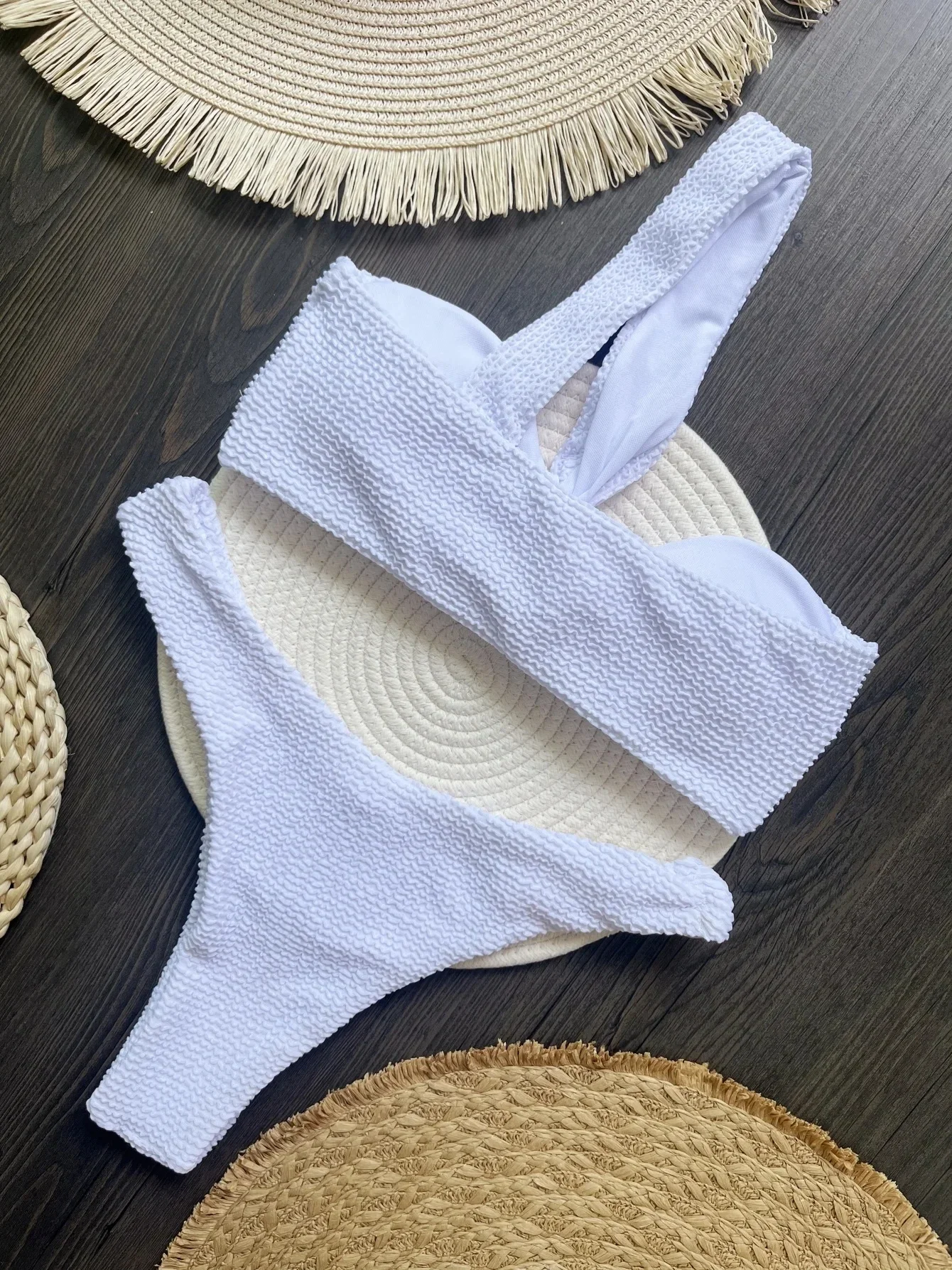 RUOTONSEPT Wrinkled Crinkled One Shoulder Padded Bikini Female Swimsuit Women Swimwear Two-pieces Bikini set Bather Bathing Suit