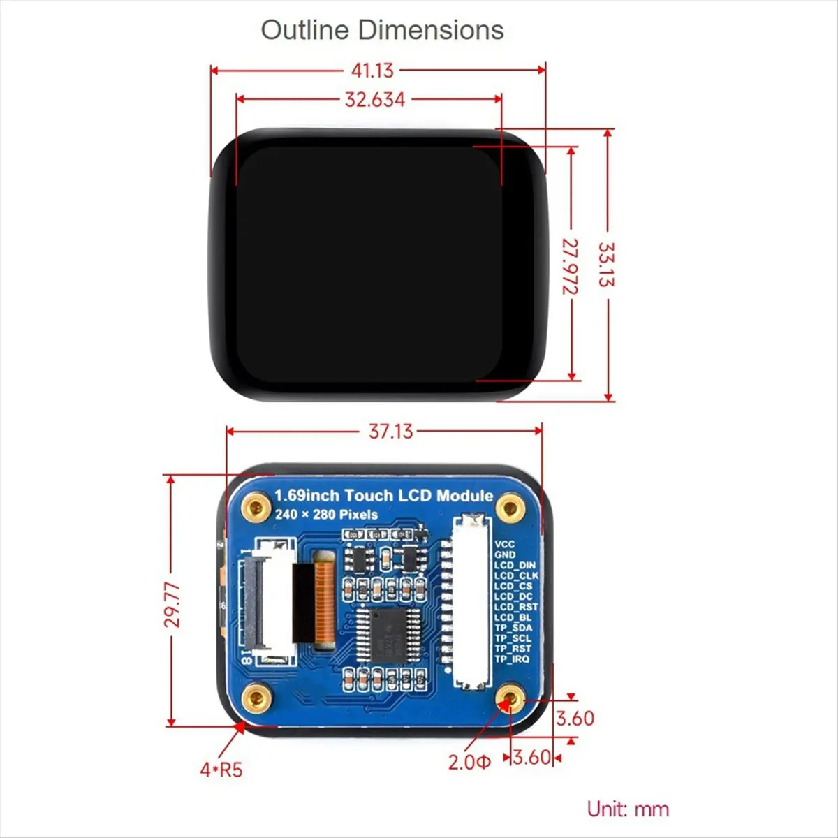 

TOP! 1.69Inch Round LCD Display Module with Touch Panel, Micro-Type LCD Display, 240X280 Resolution, IPS, SPI and I2C, 262K