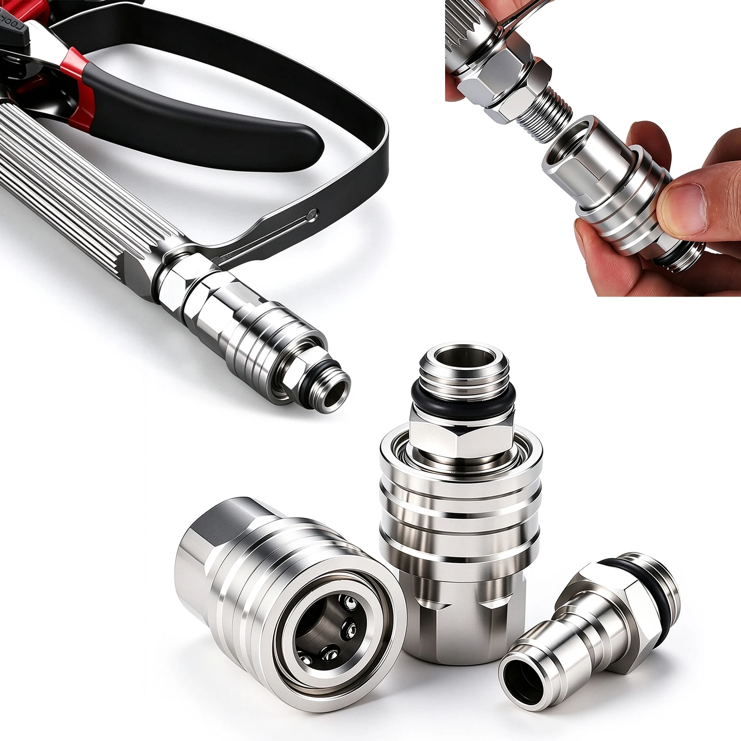 Pneumatic Quick Coupler Quick Connect Pressure Washer Fittings Stainless Steel Adapter Set 1/4 Inch Plug Socket Connector Set