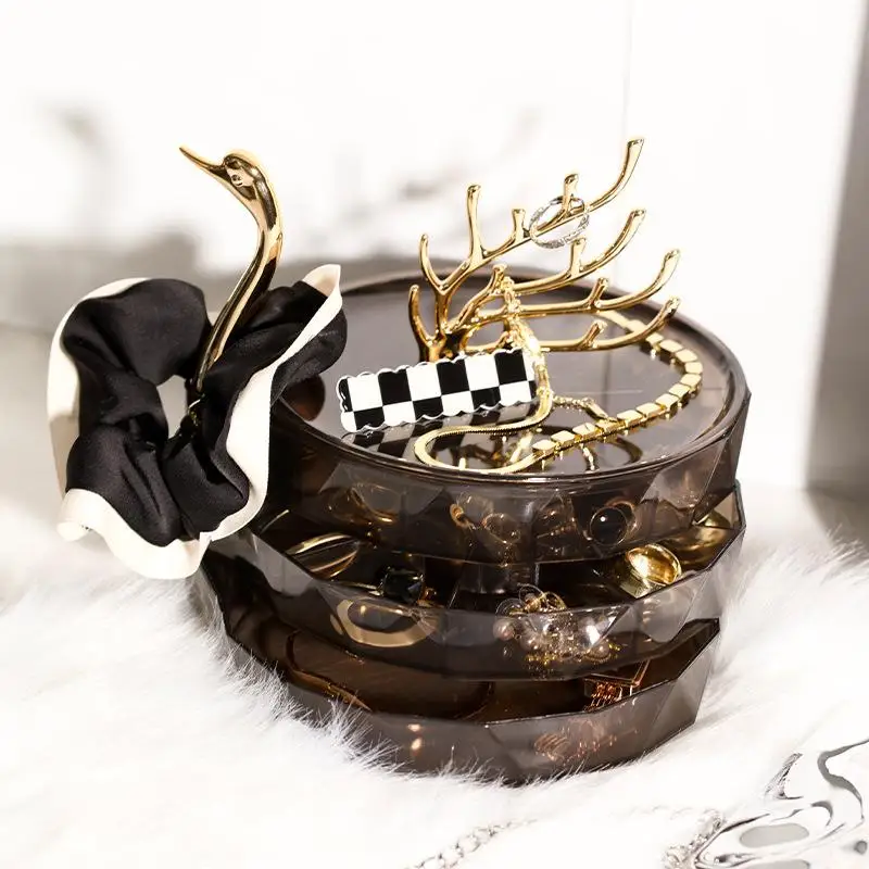 Swan Jewelry Box Multi-Layer Necklace Earring Storage Box Transparent Jewelry Organizer Plastic Storage Solution for Home