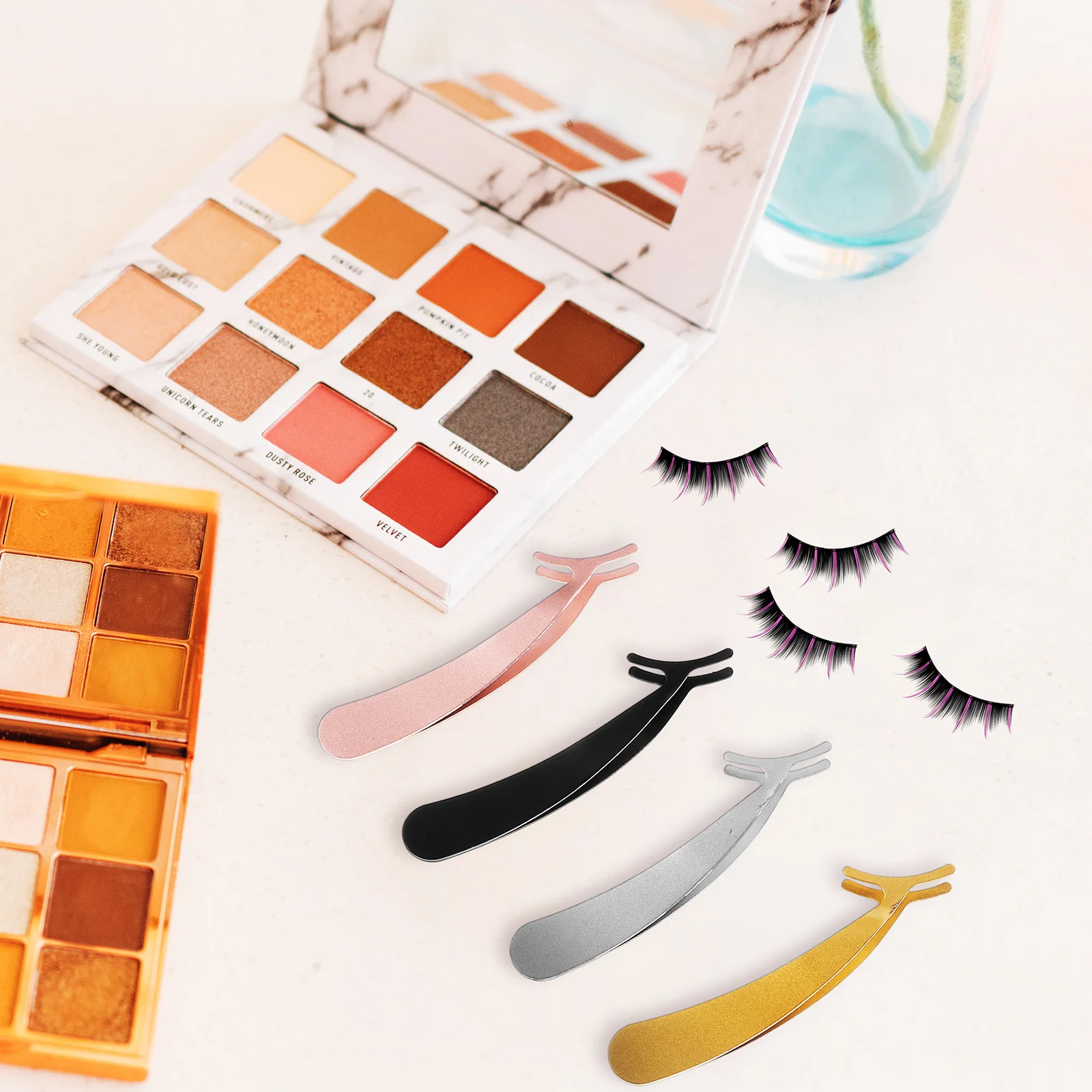 

4Pcs Eyelash Tweezers Stainless Steel Lash Applicator Tools for Applying Removing False Eyelashes Portable Makeup Extension