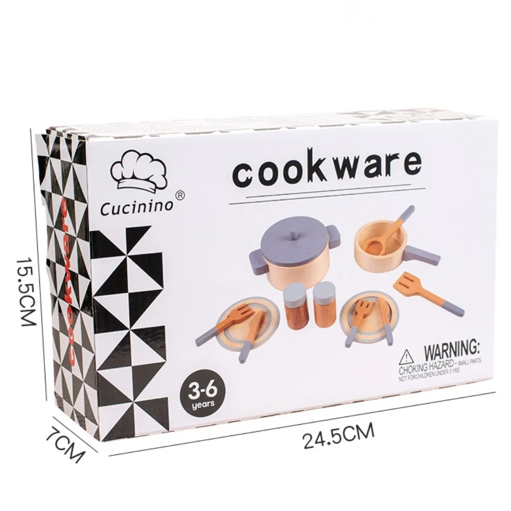Simulazione in legno Giocattoli da cucina Casa Cucina Pentole Pentola Padella Giocattoli educativi Educazione precoce Giochi di imitazione Utensili da cucina