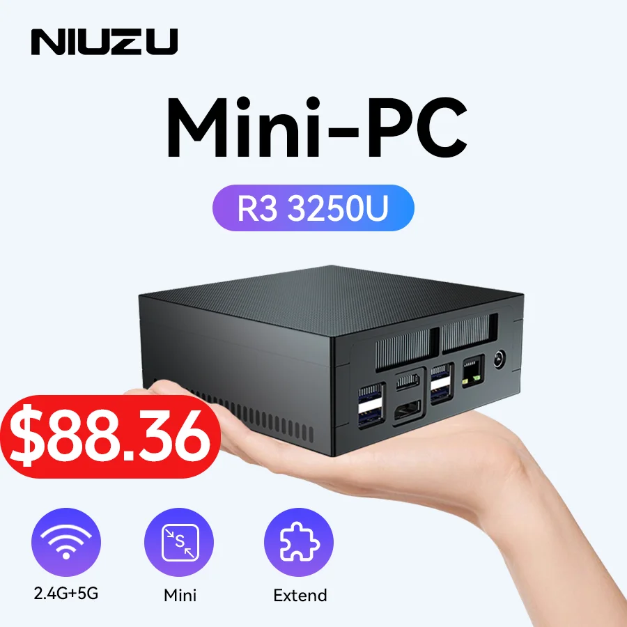 NIUZU 미니 PC AMD Ryzen 3 3250U 미니 PC 사무실 컴퓨터, DDR4 2 코어 4 스레드, 와이파이 5.0 16G512GB 데스크탑 게임용 컴퓨터 