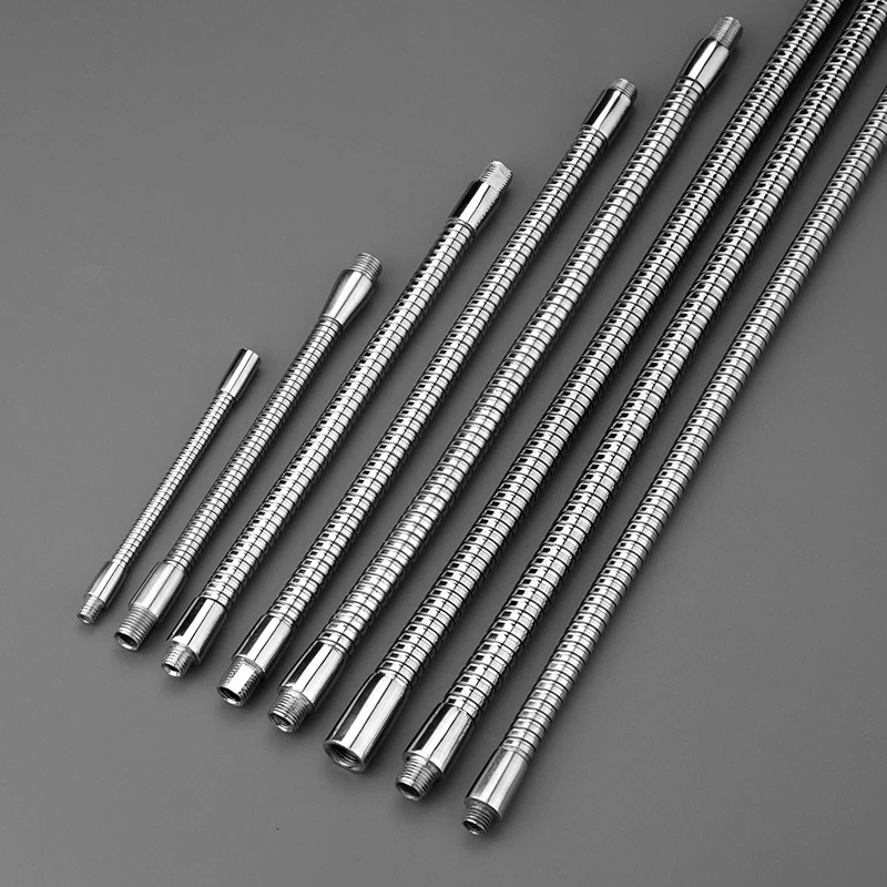 Uniwersalna chromowana rurka giętka typu gęsia szyja M6/M8/M10, metalowy wąż pozycjonujący, rura typu snake o rastrze 1.0, 100/300/600/1000mm, wysoka jakość.