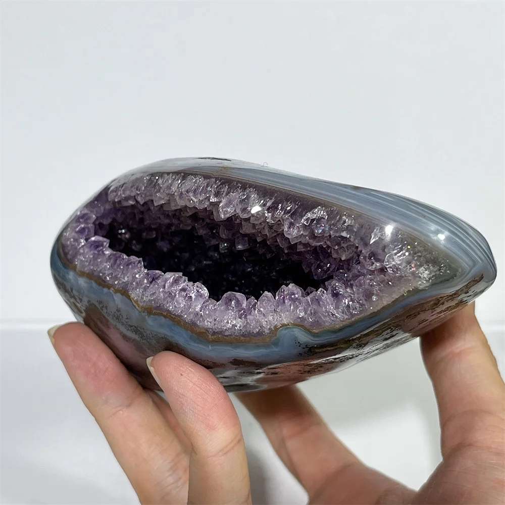 Crystal Natural Amethyst Cluster Geode Gemstone Specimen Stone Quartz Reiki Healing Minerals Witchcraft Home Decoration+Stand