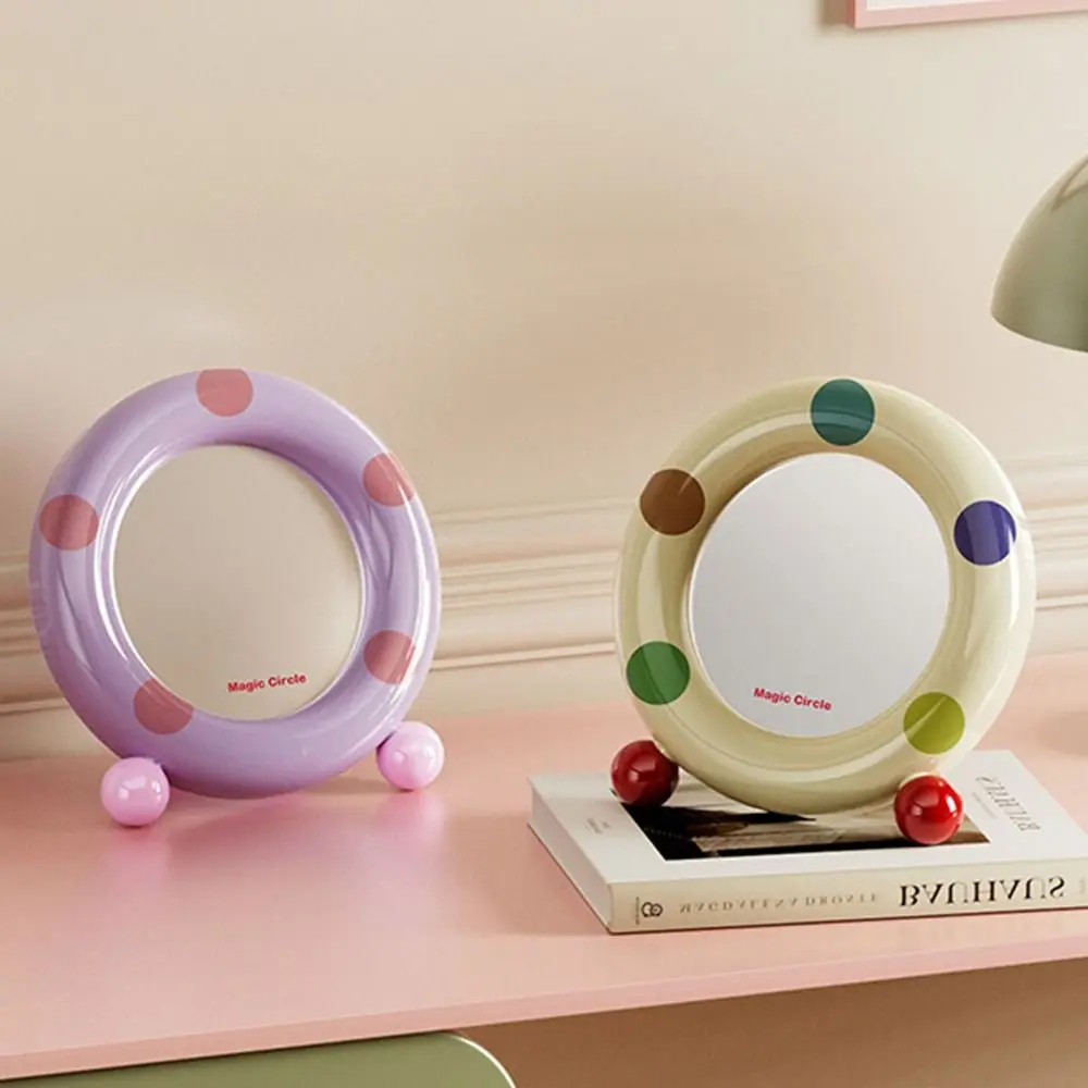 크리 에이 티브 라운드 데스크탑 메이크업 거울 도파민 조정 가능한 브래킷 화장대 거울 수직 드레싱 거울 침실 장식