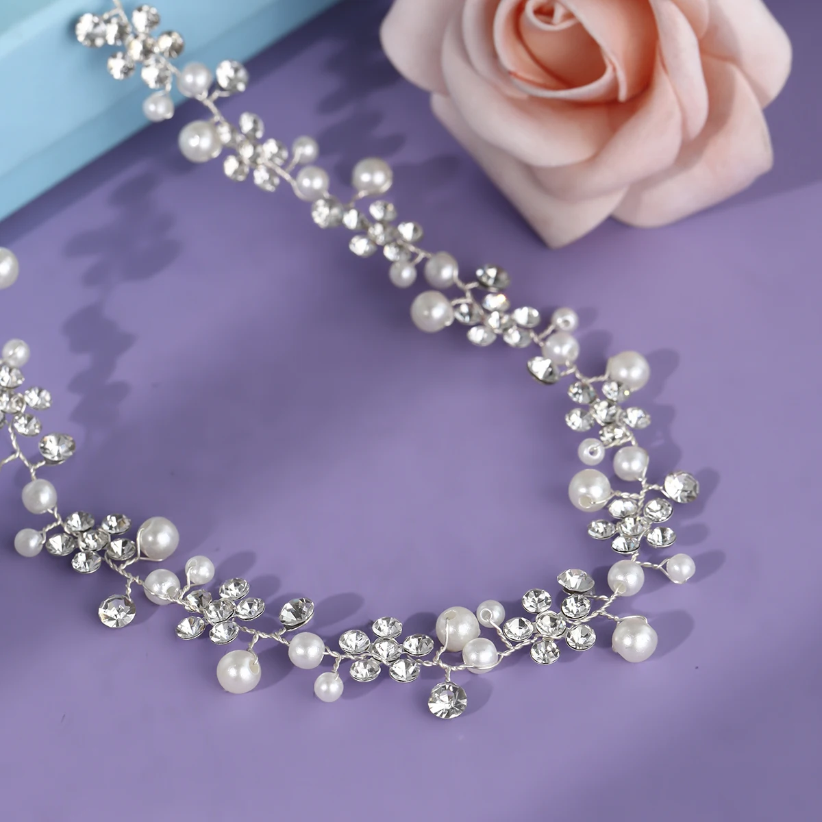 Ikat Rambut Mutiara Rambat Rambut Perak Sederhana Topi Baja Bunga Buatan Tangan Klasik Aksesori Perhiasan Rambut Ikat Kepala Pengiring Pengantin Elegan