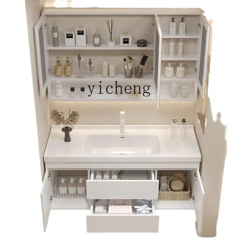 

XL Solid Wood Ceramic Integrated Bathroom Cabinet Table Cabinet Bathroom Washstand Washbasin Cabinet Combination