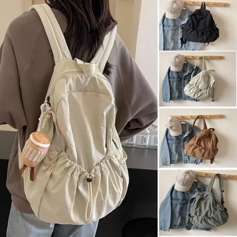 

Casual Backpack Women Large Capacity Fashion Junior High School Student Pleat Schoolbag Cloth Bag Korean Travel Backpack