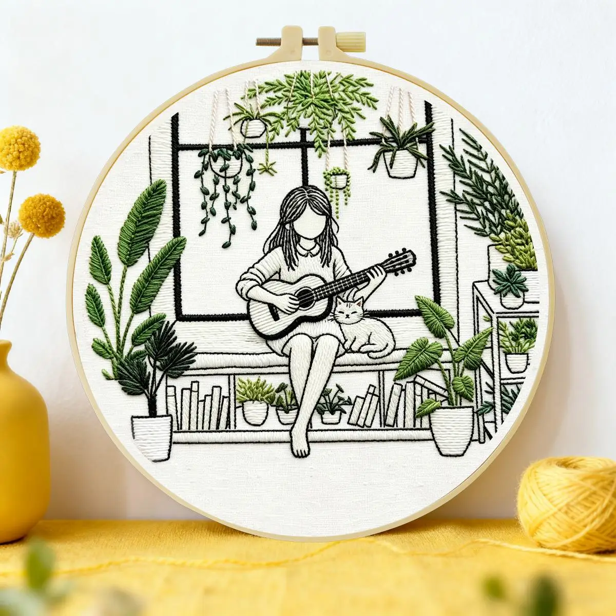 1pc 20X20CM/15X15CM 7.87/6.3inch Play The Guitar Embroidery Starter Kit DIY Kit DIY Embroidery Kit Manualidades Set for Beginner