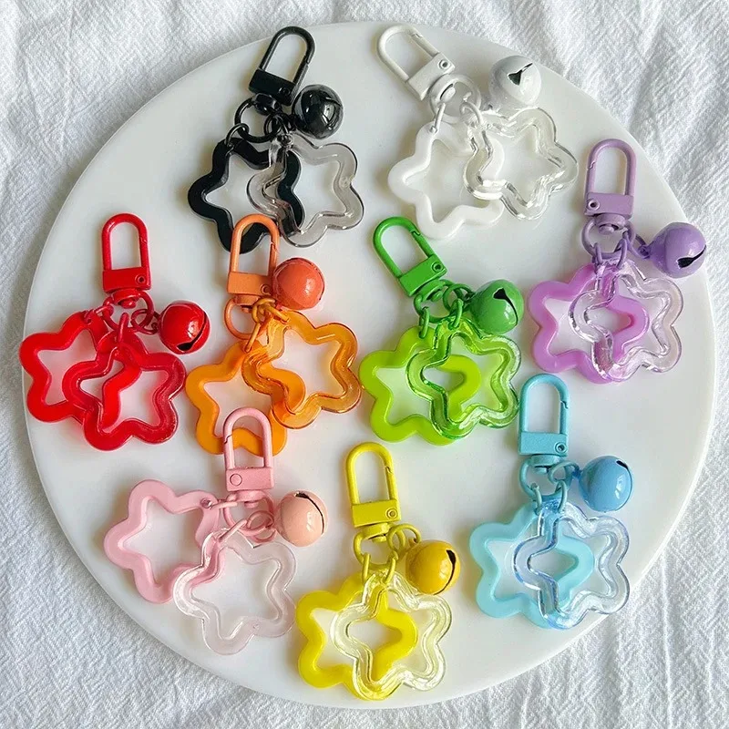Acrylic Stars Bell Pendant Keychain Cute Colorful Backpack Purse Charms Metal Keyring Diy Jewelry Making Key Chain Accessories
