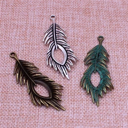 10pcs 28*72mm Three color Vintage Peacock Feathers Charms Diy Metal Feathers Charms Pendant for Jewelry Making