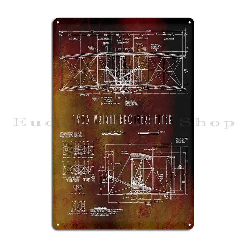 First To Fly Wright Bros Aeroplane Blueprint 1903 Metal Plaque Poster Plaques Customized Plates Living Room Bar Tin Sign Poster